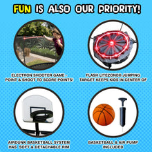 Load image into Gallery viewer, Sportspower TruJump PRO MULTIPLAY Trampoline with Curved Pole Enclosure - Dunk Zone Basketball Hoop System, Safety Enclosure Net, Electron Shooter, Water Anchors, Flash Litezone and Phone Pouch