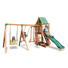 Load image into Gallery viewer, Sportspower Olympus Wood Swing Set with 3 Swings, Slide, and Monkey Bars