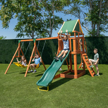 Load image into Gallery viewer, Sportspower Olympus Wood Swing Set with 3 Swings, Slide, and Monkey Bars