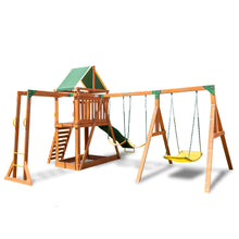 Load image into Gallery viewer, Sportspower Olympus Wood Swing Set with 3 Swings, Slide, and Monkey Bars