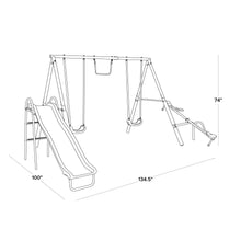 Load image into Gallery viewer, Sportspower Outdoor Super First Metal Swing Set with Trapeze, Teeter-Totter, and 6ft Heavy Duty Slide