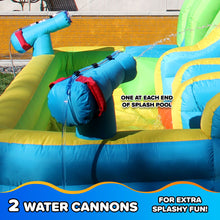 Load image into Gallery viewer, Sportspower Twin Peaks Splash & Slide Inflatable Water Slide with Dual Cannons & Climbing Wall
