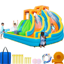 Load image into Gallery viewer, Sportspower Twin Peaks Splash & Slide Inflatable Water Slide with Dual Cannons & Climbing Wall
