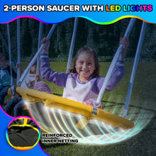 Load image into Gallery viewer, Sportspower Comet Metal Swing Set with LED Light Up Saucer Swing, 2 Swings and 5ft Slide