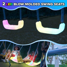 Load image into Gallery viewer, Sportspower Starlight Metal Swing Set with LED Swings, Saucer Swing, 5ft Slide and Bonus 4pc Anchor Kit