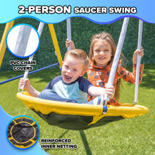 Load image into Gallery viewer, Sportspower Super 10 Metal Swing Set with Saucer Swing, Standing Swing, Teeter-Totter and Heavy Duty 6.5ft Slide