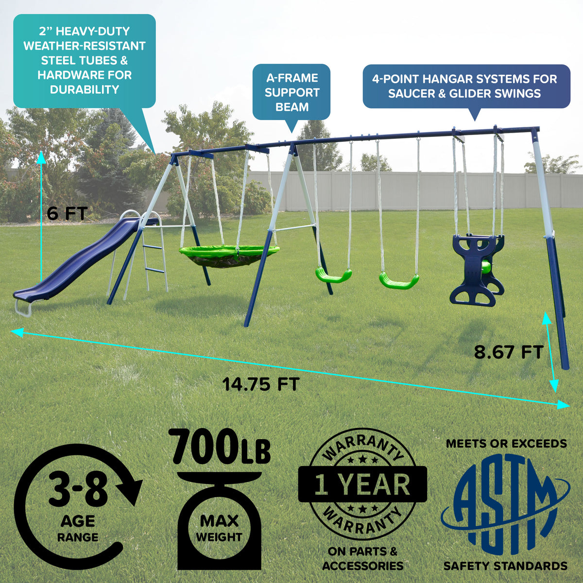 Rosemead Metal Swing and Slide Set – SportsPowerSwingSets