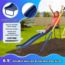 Load image into Gallery viewer, Sportspower Super 10 Metal Swing Set with Saucer Swing, Standing Swing, Teeter-Totter and Heavy Duty 6.5ft Slide