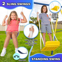 Load image into Gallery viewer, Sportspower Super 10 Metal Swing Set with Saucer Swing, Standing Swing, Teeter-Totter and Heavy Duty 6.5ft Slide
