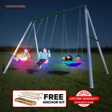 Load image into Gallery viewer, Sportspower Matterhorn 9.5ft Heavy-Duty Metal Swing Set with LED Swings