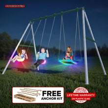 Load image into Gallery viewer, Sportspower Mt. Fuji 9.5ft Heavy-Duty Metal Swing Set with LED Swings