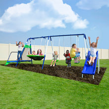 Load image into Gallery viewer, Mountain View Metal Swing, Slide and Trampoline Set
