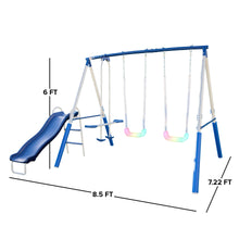 Load image into Gallery viewer, Sportspower Super Lights Metal Swing Set with LED Swing Seats, 2 Person Glider and 5ft Slide