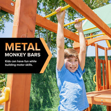 Load image into Gallery viewer, Sportspower Olympus Wood Swing Set with 3 Swings, Slide, and Monkey Bars