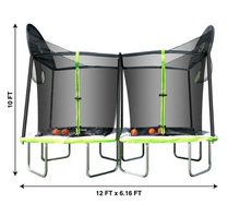 Load image into Gallery viewer, Sportspower TruJump 12ft x 6ft Rectangular BattleBall Trampoline with Built-In Ball Scoring Game, Exceeds ASTM Safety Standards