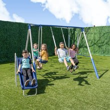 Load image into Gallery viewer, Sportspower Super Lights Metal Swing Set with LED Swing Seats, 2 Person Glider and 5ft Slide