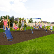 Load image into Gallery viewer, Sportspower Super 10 Metal Swing Set with Saucer Swing, Standing Swing, Teeter-Totter and Heavy Duty 6.5ft Slide