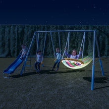 Load image into Gallery viewer, Sportspower Comet Metal Swing Set with LED Light Up Saucer Swing, 2 Swings and 5ft Slide