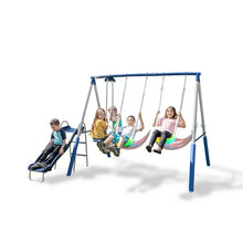 Load image into Gallery viewer, Sportspower Super Lights Metal Swing Set with LED Swing Seats, 2 Person Glider and 5ft Slide