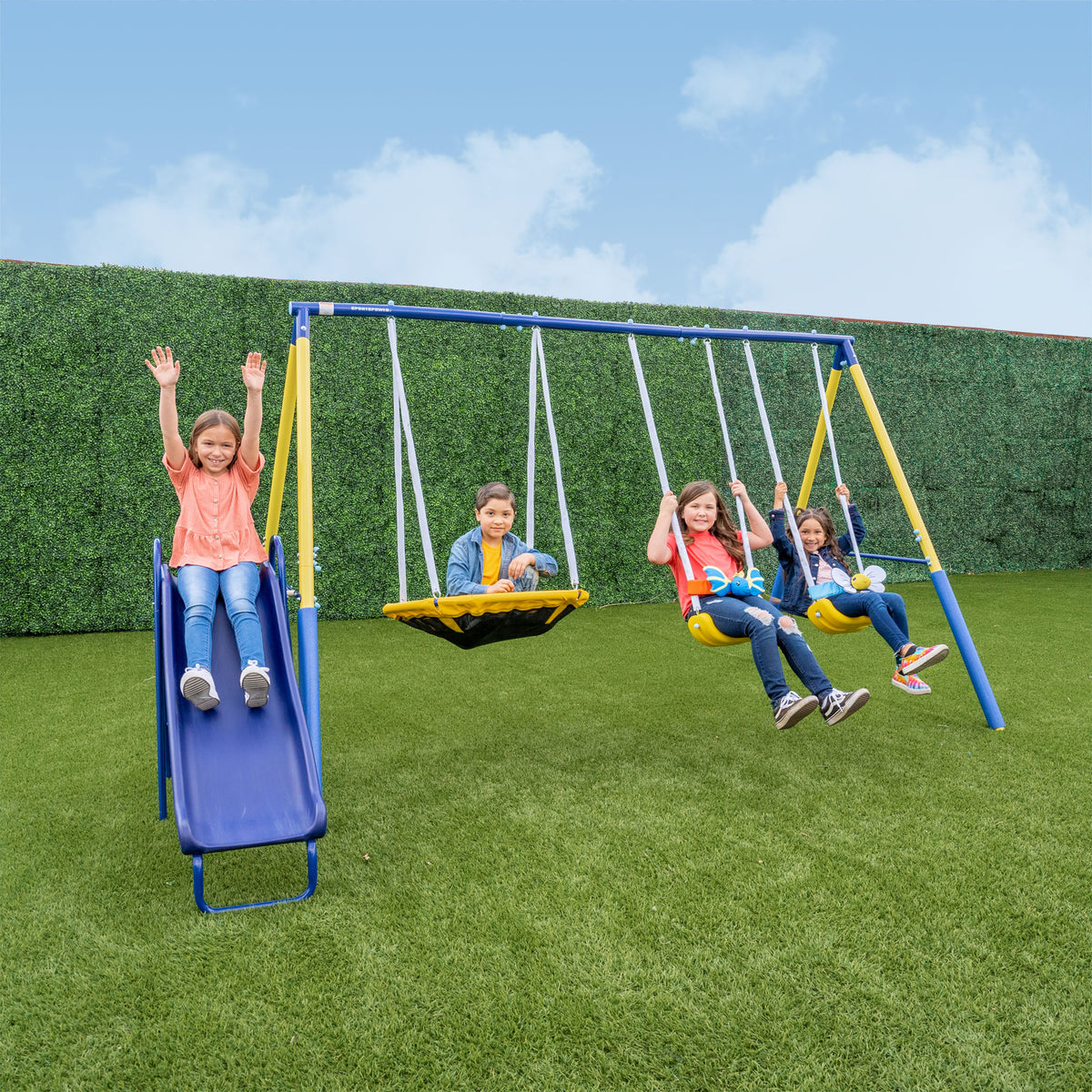 Performance Flying Swing Sportspower Super Flyer Swing Set with 2 Flying Buddies, Saucer Swing ...