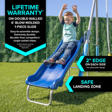 Load image into Gallery viewer, Sportspower Comet Metal Swing Set with LED Light Up Saucer Swing, 2 Swings and 5ft Slide
