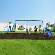 Load image into Gallery viewer, Mountain View Metal Swing, Slide and Trampoline Set
