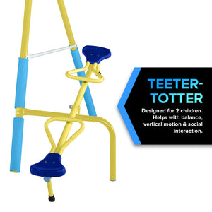 Sportspower Outdoor Super First Metal Swing Set with Trapeze, Teeter-Totter, and 6ft Heavy Duty Slide