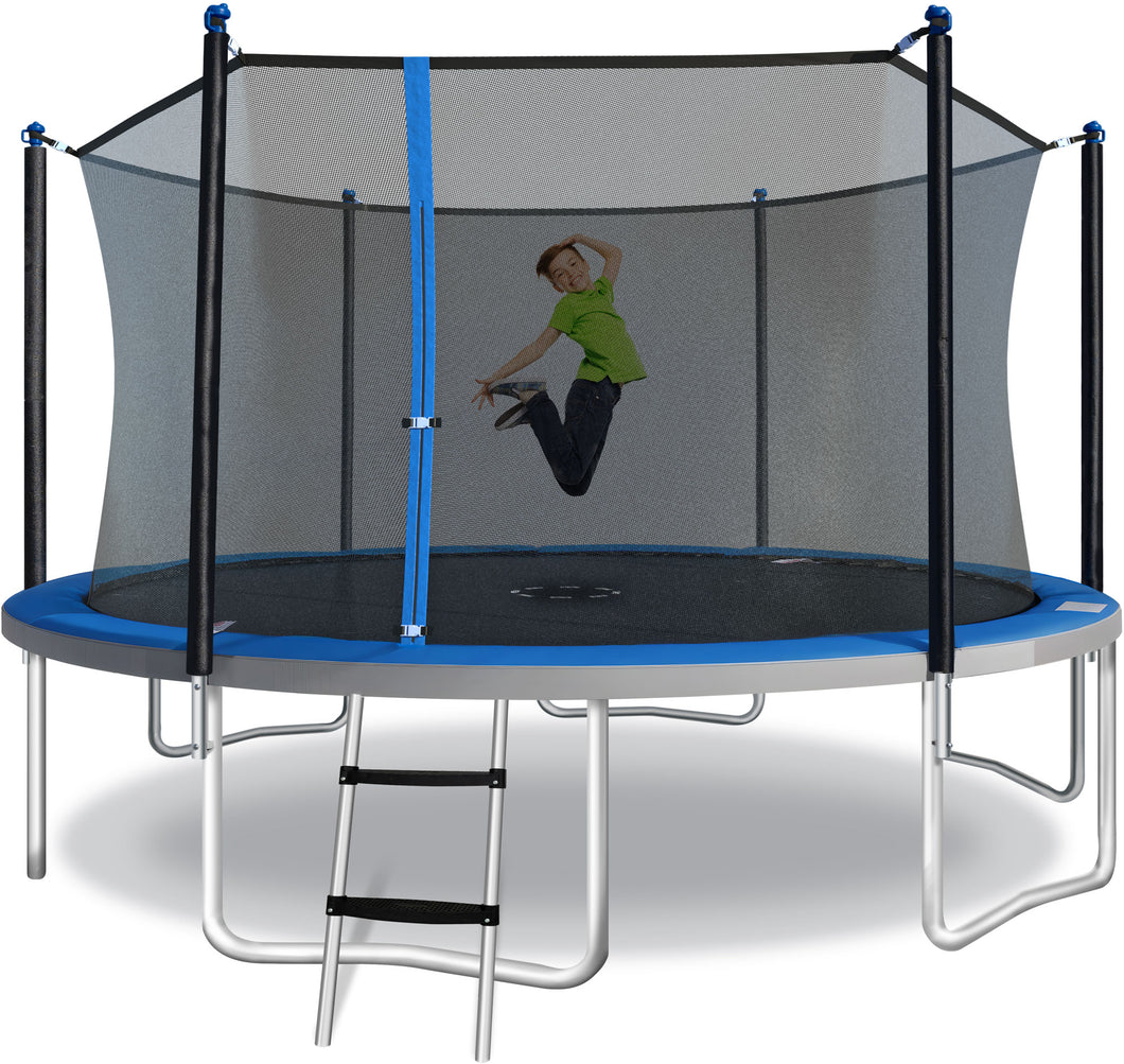 TruJump 12 Foot Blue Trampoline with Enclosure