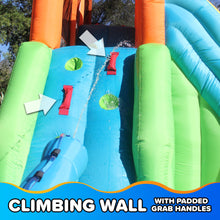 Load image into Gallery viewer, Sportspower Twin Peaks Splash &amp; Slide Inflatable Water Slide with Dual Cannons &amp; Climbing Wall
