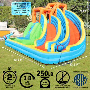 Sportspower Twin Peaks Splash & Slide Inflatable Water Slide with Dual Cannons & Climbing Wall