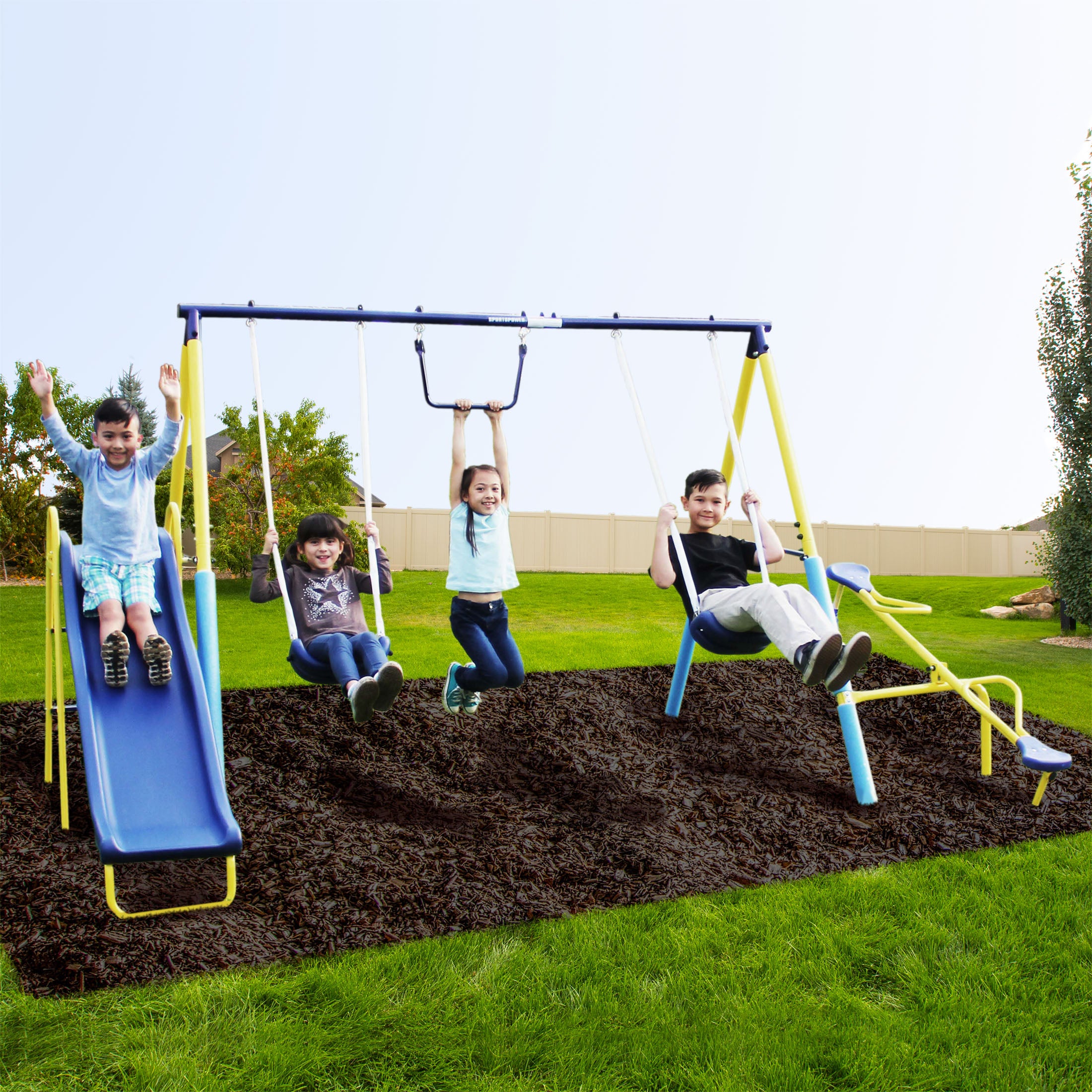 Sportspower Outdoor Super First Metal Swing Set with Trapeze