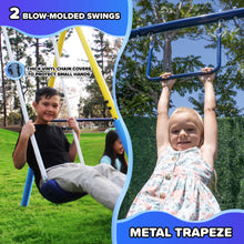 Load image into Gallery viewer, Sportspower Outdoor Super First Metal Swing Set with Trapeze, Teeter-Totter, and 6ft Heavy Duty Slide
