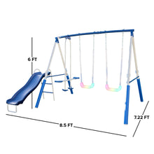 Load image into Gallery viewer, Sportspower Super Lights Metal Swing Set with LED Swing Seats, 2 Person Glider and 5ft Slide

