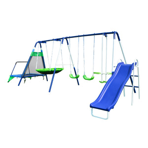Mountain View Metal Swing, Slide and Trampoline Set