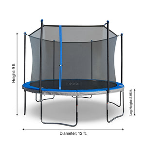 TruJump 12 Foot Blue Trampoline with Enclosure