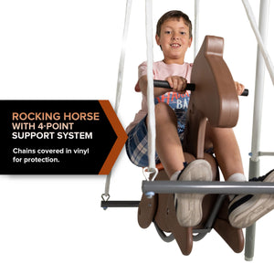 Sportspower Fairview Swing Set with 2 Swings, Rocking Horse, Mini Trampoline, and Heavy Duty Slide