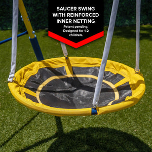 Starlight Metal Swing Set with LED Swings, Saucer Swing, 5ft Slide and Bonus 4pc Anchor Kit
