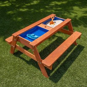 Sportspower Wooden Picnic Table W/Sand Play & Water Play & Umbrella Hole (no umbrella)