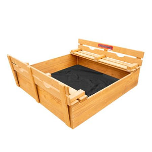 Sportspower Rectangular Sandbox with 2 Wooden Bench and Ground Liner