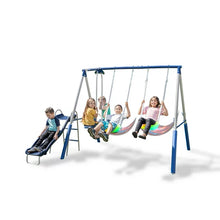 Load image into Gallery viewer, Sportspower Super Lights Metal Swing Set with LED Swing Seats, 2 Person Glider and 5ft Slide
